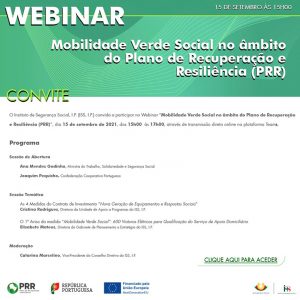 Webinar "Mobilidade Verde Social no âmbito do Plano de Recuperação e Resiliência (PRR)"